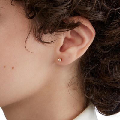 3mm Cubic Zirconia Solitaire Stud Piercing Earrings in Solid Stainless Steel with 24K Gold Plate - Extra Long Post