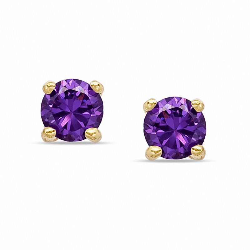 6mm Simulated Amethyst Stud Earrings in Sterling Silver with 14K Gold Plate