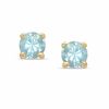 6mm Simulated Aquamarine Stud Earrings in Sterling Silver with 14K Gold Plate