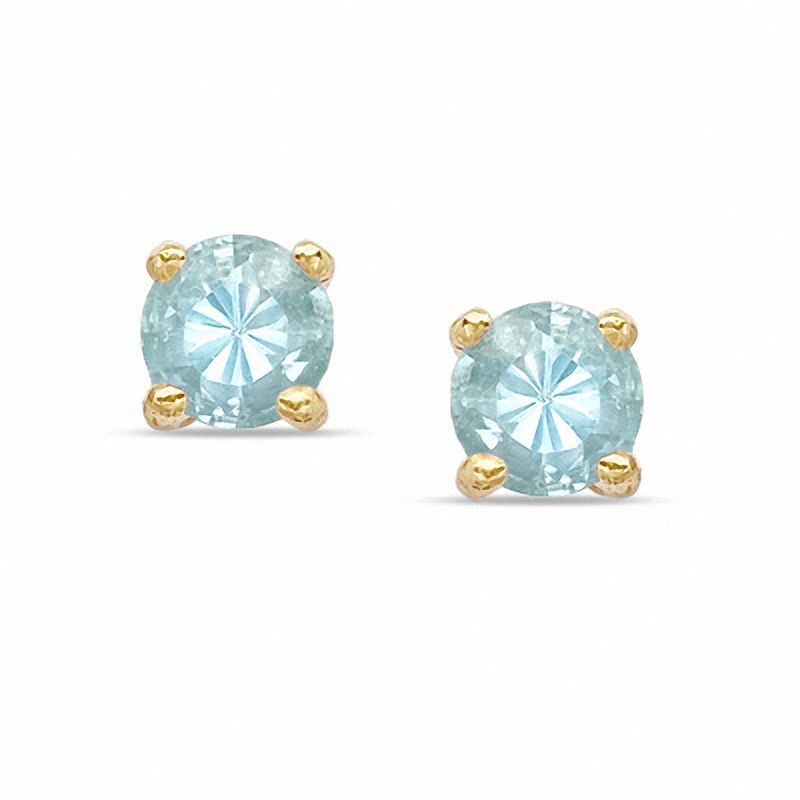 6mm Simulated Aquamarine Stud Earrings in Sterling Silver with 14K Gold Plate