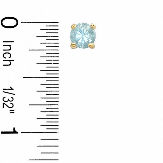 6mm Simulated Aquamarine Stud Earrings in Sterling Silver with 14K Gold Plate