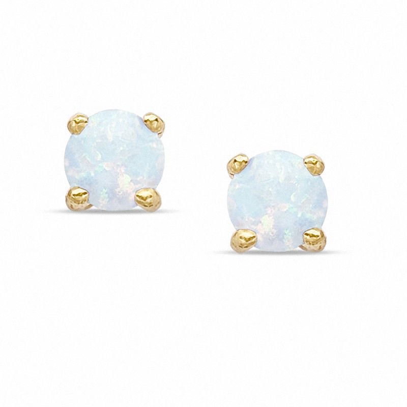 6mm Simulated Opal Stud Earrings in Sterling Silver with 14K Gold Plate
