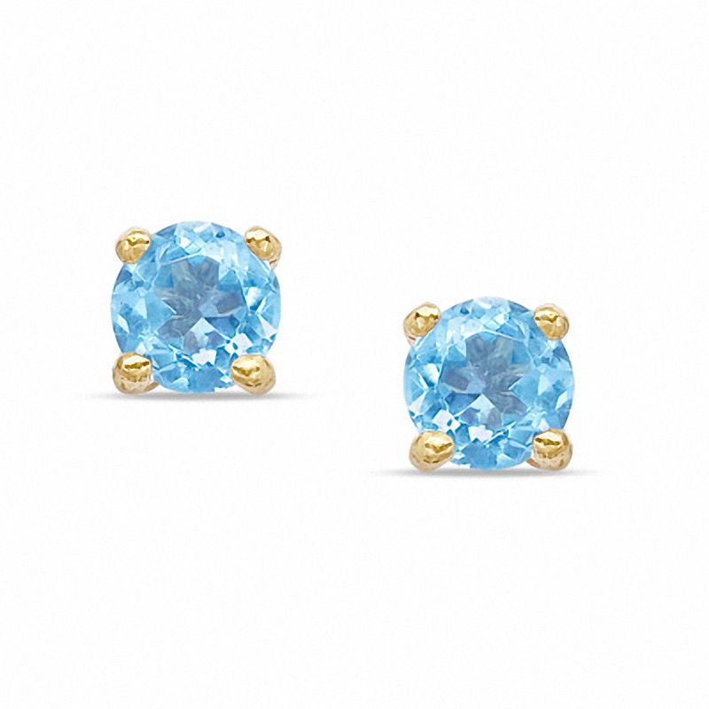 Main Image 1 of 6mm Simulated Blue Topaz Stud Earrings in Sterling Silver with 14K Gold Plate
