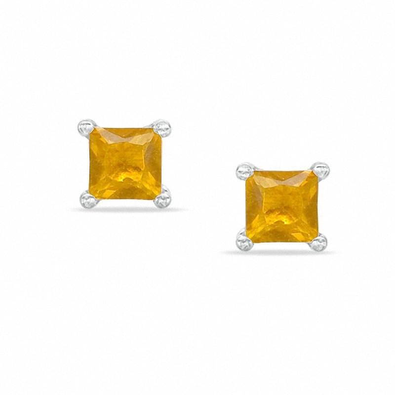 4mm Square-Cut Simulated Citrine Stud Earrings in Sterling Silver
