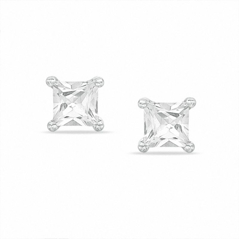 4mm Square-Cut Lab-Created White Sapphire Stud Earrings in Sterling Silver