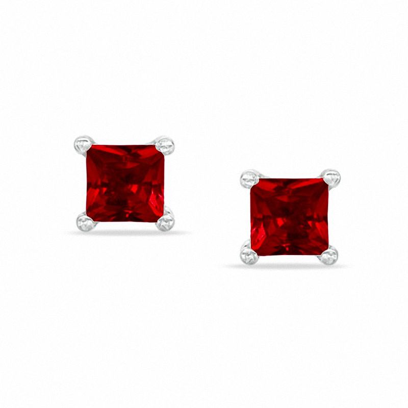 4mm Square-Cut Lab-Created Ruby Stud Earrings in Sterling Silver