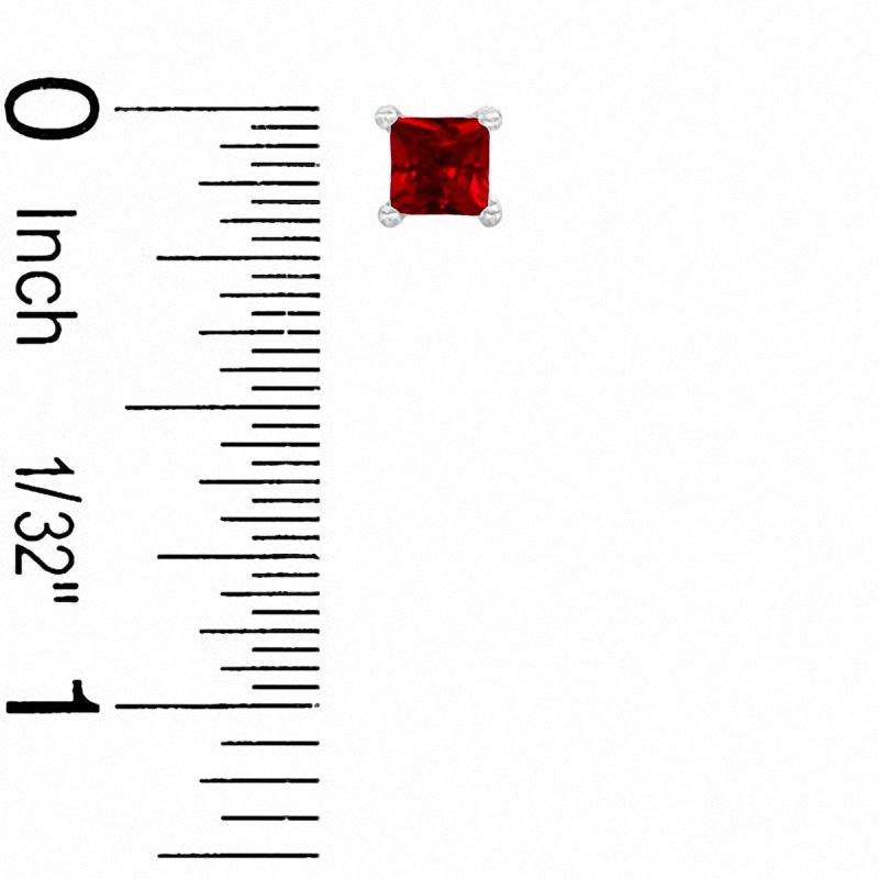 4mm Square-Cut Lab-Created Ruby Stud Earrings in Sterling Silver