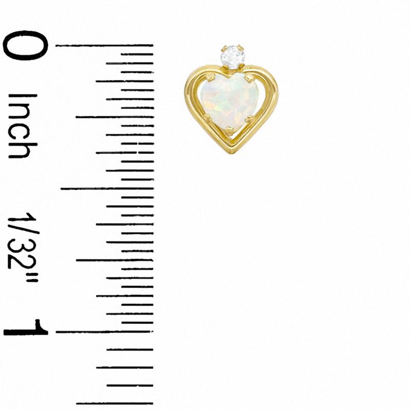 Main Image 2 of 5mm Heart-Shaped Simulated Opal Stud Earrings in Sterling Silver with 14K Gold Plate with CZ
