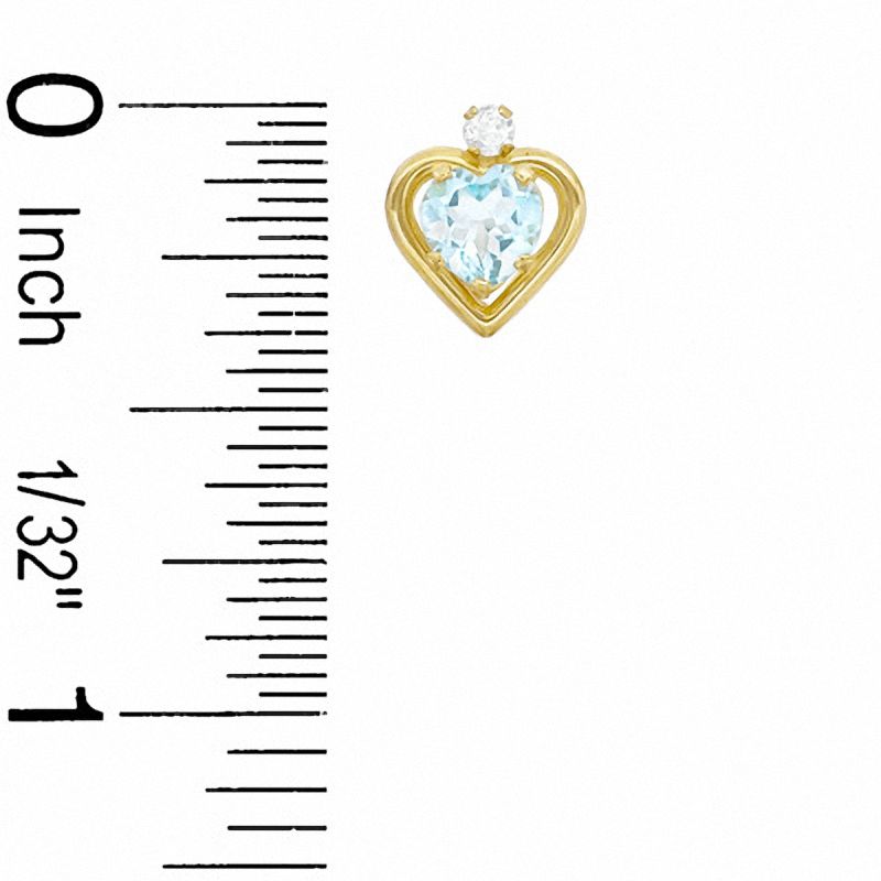 5mm Heart-Shaped Simulated Blue Topaz Stud Earrings in Sterling Silver with 14K Gold Plate with CZ
