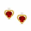 Thumbnail Image 0 of 5mm Heart-Shaped Lab-Created Ruby Stud Earrings in Sterling Silver with 14K Gold Plate with CZ