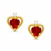 Thumbnail Image 0 of 5mm Heart-Shaped Lab-Created Ruby Stud Earrings in Sterling Silver with 14K Gold Plate with CZ