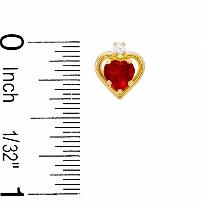 5mm Heart-Shaped Lab-Created Ruby Stud Earrings in Sterling Silver with 14K Gold Plate with CZ