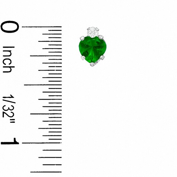 5mm Heart-Shaped Simulated Emerald Stud Earrings in Sterling Silver with CZ