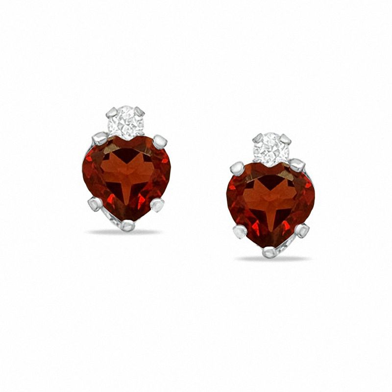 5mm Heart-Shaped Garnet Stud Earrings in Sterling Silver with CZ