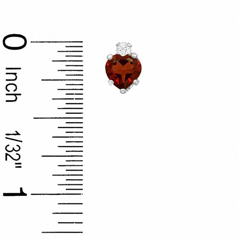 5mm Heart-Shaped Garnet Stud Earrings in Sterling Silver with CZ