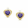 Thumbnail Image 1 of 5mm Heart-Shaped Simulated Amethyst Stud Earrings in Sterling Silver with 14K Gold Plate with CZ