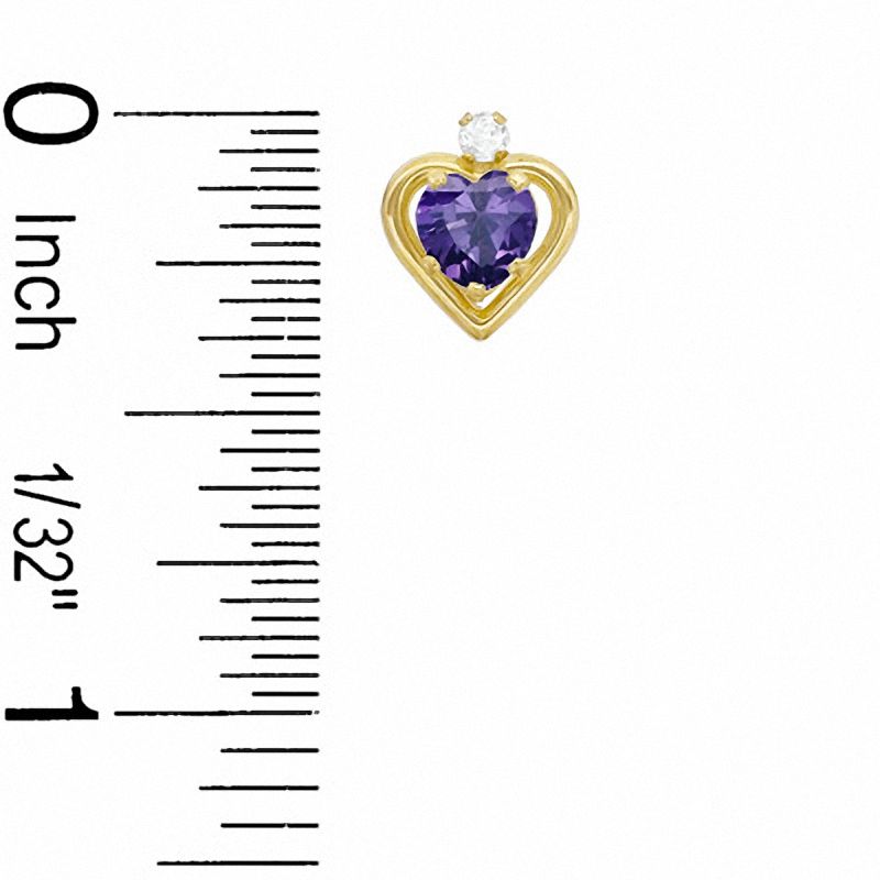 Main Image 2 of 5mm Heart-Shaped Simulated Amethyst Stud Earrings in Sterling Silver with 14K Gold Plate with CZ