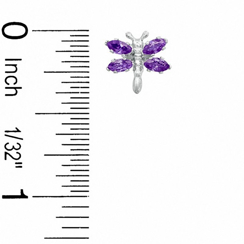 Main Image 2 of Marquise Simulated Amethyst Dragonfly Stud Earrings in Sterling Silver