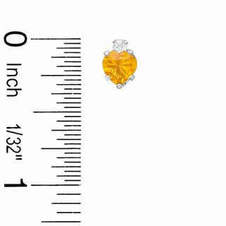 5mm Heart-Shaped Simulated Citrine Stud Earrings in Sterling Silver with CZ