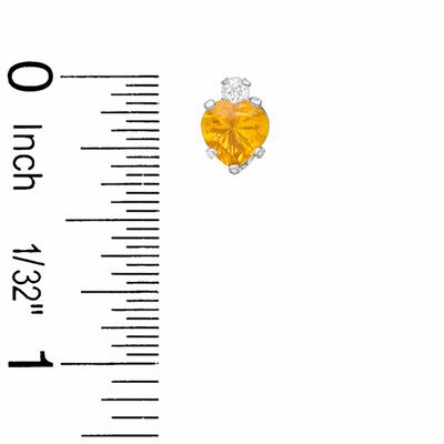 5mm Heart-Shaped Simulated Citrine Stud Earrings in Sterling Silver with CZ