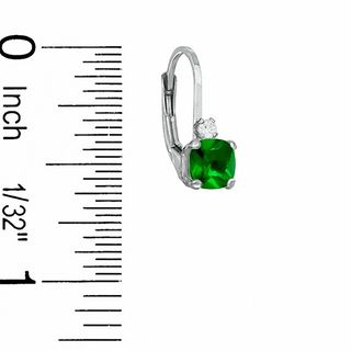 5mm Cushion-Cut Simulated Emerald Leverback Earrings in Sterling Silver with CZ
