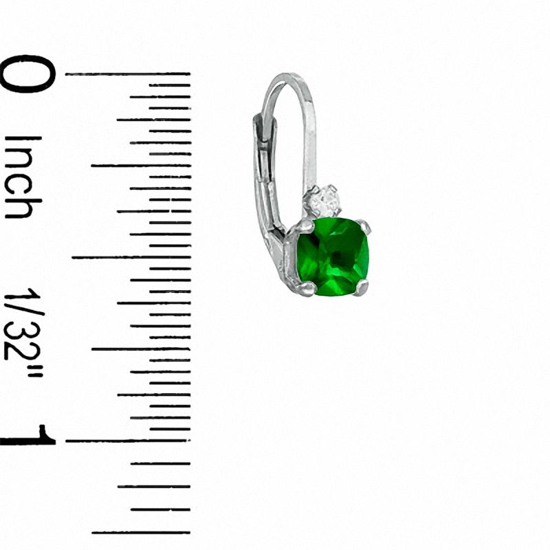 5mm Cushion-Cut Simulated Emerald Leverback Earrings in Sterling Silver with CZ