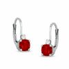 5mm Cushion-Cut Simulated Garnet Leverback Earrings in Sterling Silver with CZ
