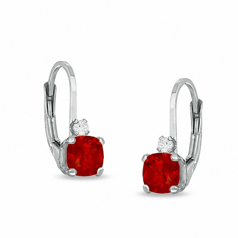 5mm Cushion-Cut Simulated Garnet Leverback Earrings in Sterling Silver with CZ