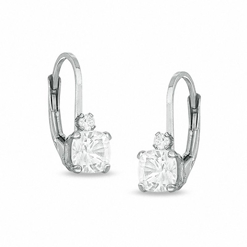 Main Image 1 of 5mm Cushion-Cut Lab-Created White Sapphire Leverback Earrings in Sterling Silver with CZ