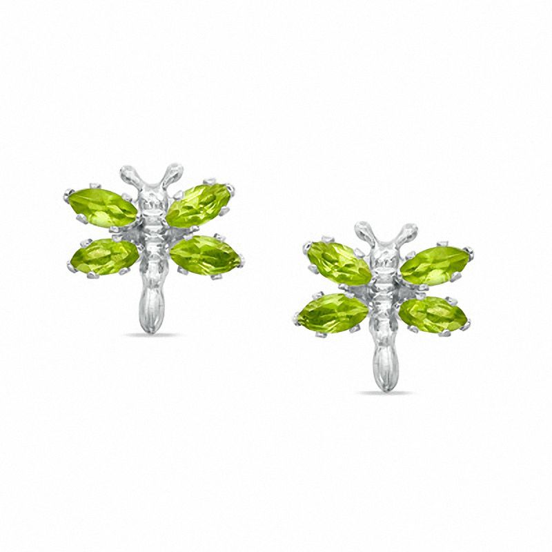 Marquise Simulated Peridot Dragonfly Stud Earrings in Sterling Silver