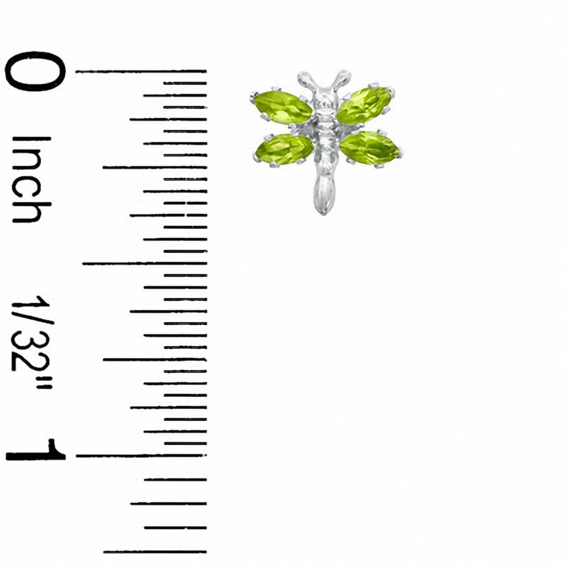 Marquise Simulated Peridot Dragonfly Stud Earrings in Sterling Silver