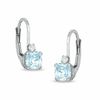 Thumbnail Image 1 of 5mm Cushion-Cut Simulated Aquamarine Leverback Earrings in Sterling Silver with CZ