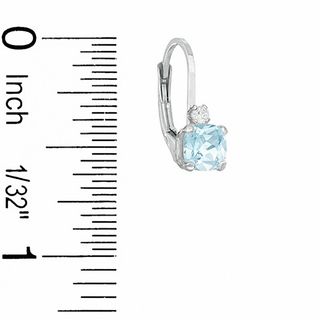 5mm Cushion-Cut Simulated Aquamarine Leverback Earrings in Sterling Silver with CZ