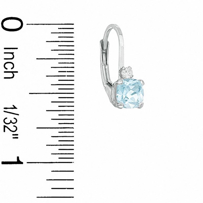Main Image 2 of 5mm Cushion-Cut Simulated Aquamarine Leverback Earrings in Sterling Silver with CZ