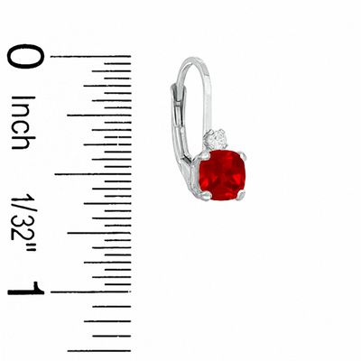 Cushion-Cut Lab-Created Ruby Leverback Earrings in Sterling Silver with CZ