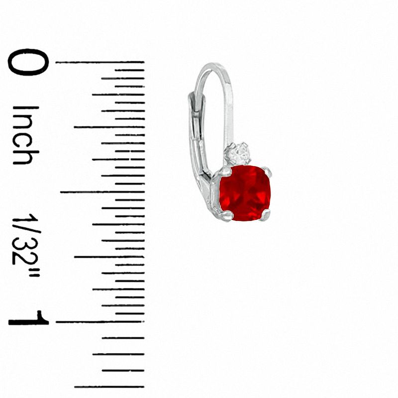 Cushion-Cut Lab-Created Ruby Leverback Earrings in Sterling Silver with CZ