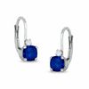 Thumbnail Image 1 of Cushion-Cut Simulated Sapphire Leverback Earrings in Sterling Silver with CZ