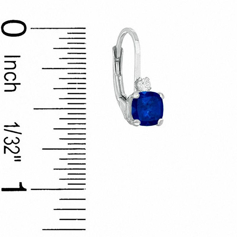 Main Image 2 of Cushion-Cut Simulated Sapphire Leverback Earrings in Sterling Silver with CZ
