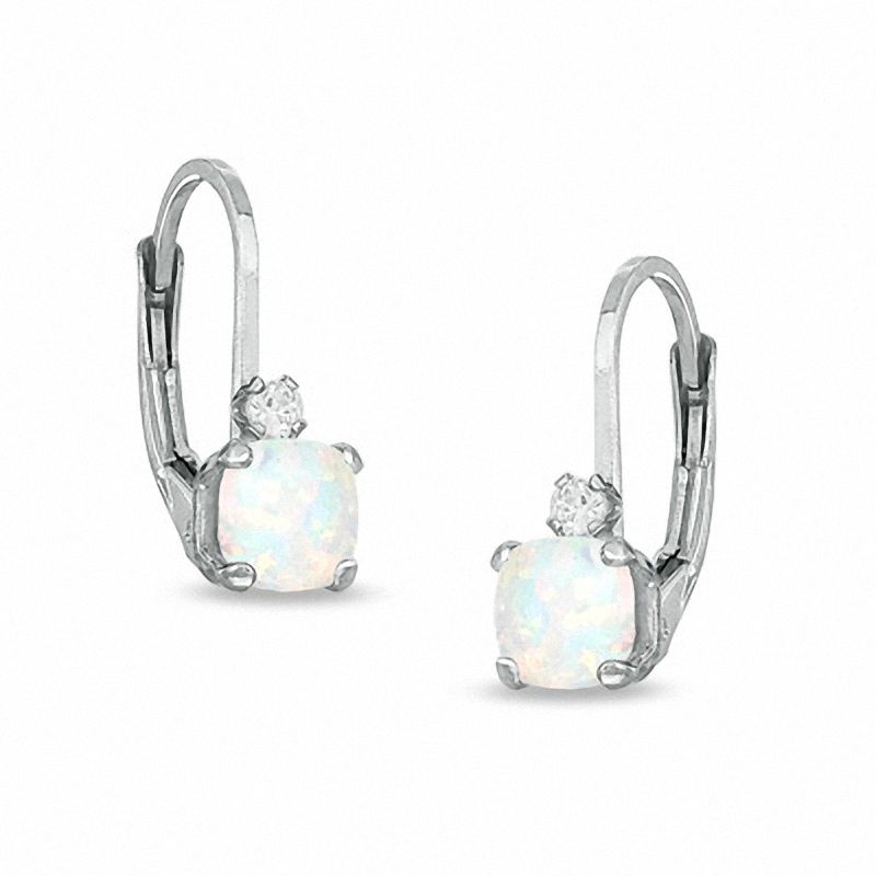 Cushion-Cut Simulated Opal Earrings in Sterling Silver with CZ