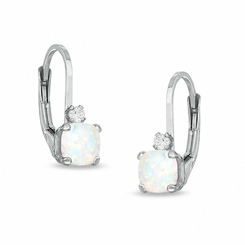 Main Image 1 of Cushion-Cut Simulated Opal Earrings in Sterling Silver with CZ