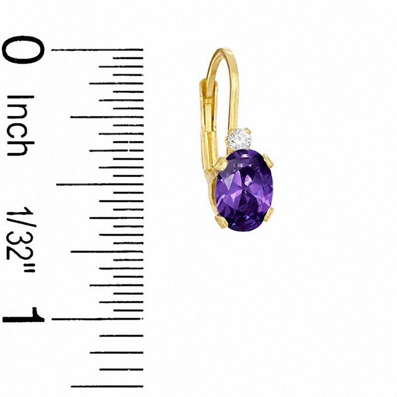 Oval Simulated Amethyst and CZ Leverback Earrings in Sterling Silver with 14K Gold Plate