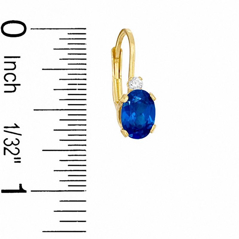 Oval Simulated Sapphire and CZ Leverback Earrings in Sterling Silver with 14K Gold Plate