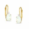 Oval Simulated Opal and CZ Leverback Earrings in Sterling Silver with 14K Gold Plate
