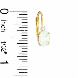 Oval Simulated Opal and CZ Leverback Earrings in Sterling Silver with 14K Gold Plate