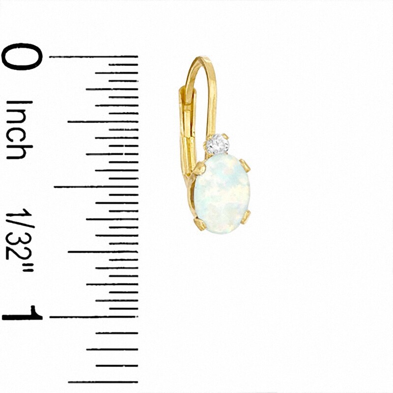 Oval Simulated Opal and CZ Leverback Earrings in Sterling Silver with 14K Gold Plate