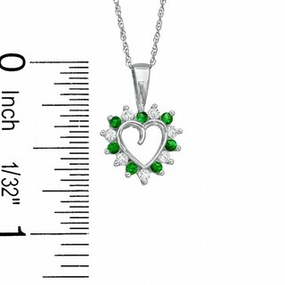 Alternating Simulated Emerald and CZ Heart Pendant in Sterling Silver