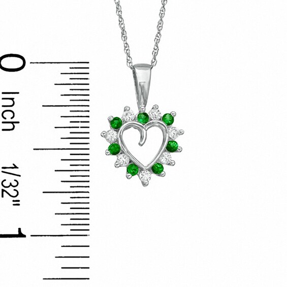 Alternating Simulated Emerald and CZ Heart Pendant in Sterling Silver