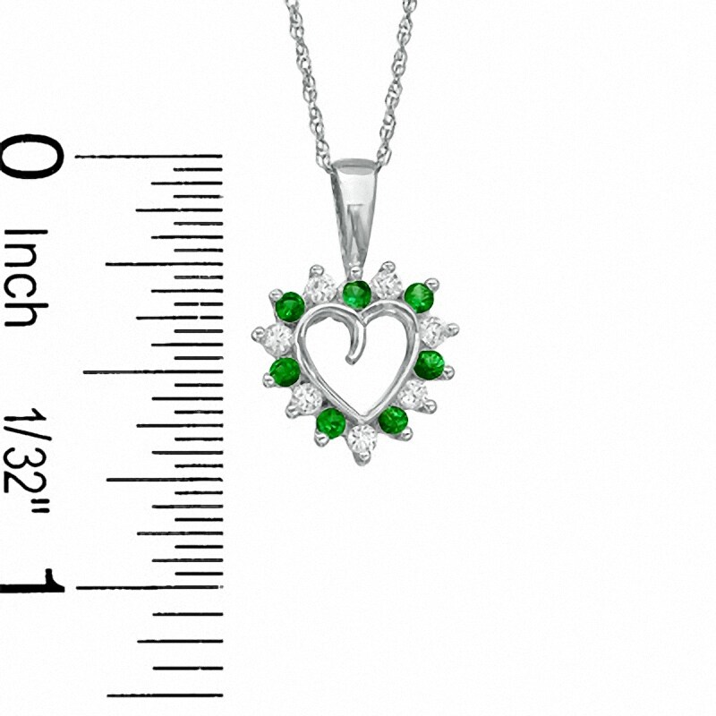 Alternating Simulated Emerald and CZ Heart Pendant in Sterling Silver