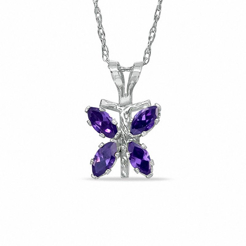 Main Image 1 of Marquise Simulated Amethyst Butterfly Pendant in Sterling Silver