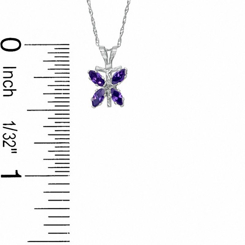 Main Image 2 of Marquise Simulated Amethyst Butterfly Pendant in Sterling Silver